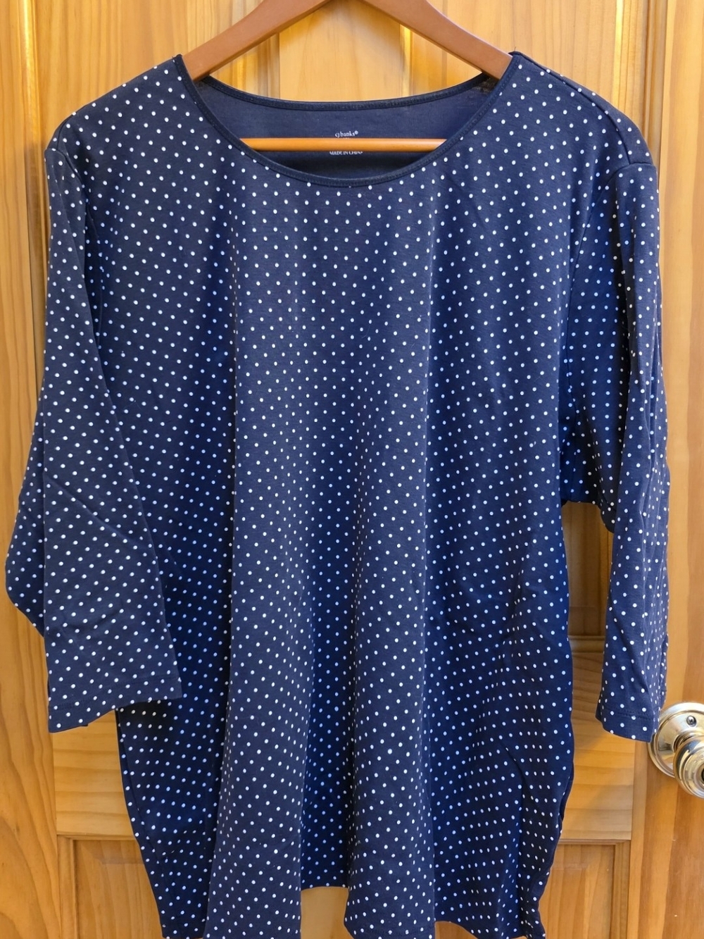 CJ Banks Navy Blue Polka Dot Long Sleeve Top